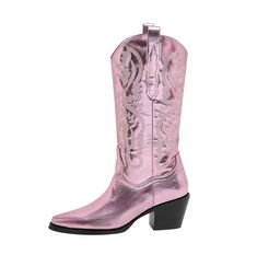 Western Style Pink Mid-calf Boots For Winter, Western Style Pink Mid-calf Boots For Spring, Pink Western Style Mid-calf Boots For Winter, Metallic Cowboy Boots, Leg Shapes, Elegant Wedding Shoes, Shiny Texture, Western Embroidery, Womens Cowgirl Boots