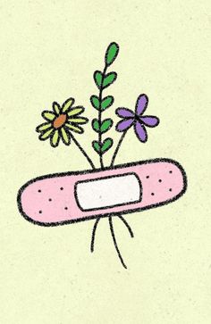 a drawing of a pink pill with flowers in it