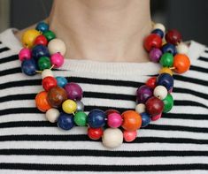 Big colorful necklace Wooden bold chunky necklace multicolour ball necklace statement chunky rainbow Colorful Statement Necklace, Tube Necklace, Wooden Bead Necklaces, Colorful Necklace, Bold Necklace, Wood Bead Necklace, Wooden Necklace, Rainbow Beads, Bib Necklaces