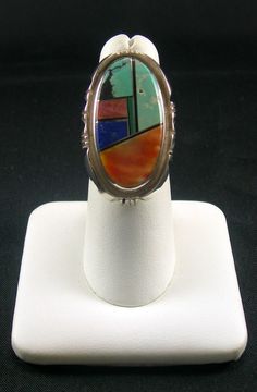 Sanchez Sterling Southwestern Sterling Silver Ring with Multi-Colored Stone Inlay Rings, Sterling Silver Jewelry Rings, Silver Jewelry Earrings, Colored Stone, Southwestern Style, Jasper Stone, Hand Made Jewelry, The Ring, Turquoise Stone