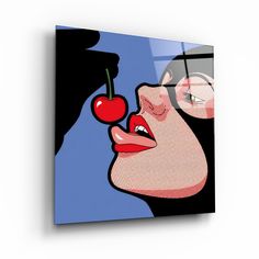 a painting of a woman with a cherry on her nose