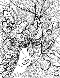 a woman's face with flowers and leaves on her head, in black and white