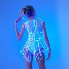 Rave LED light up Cage dress outfit - by Etereshop Led Outfit, Dress Rave Outfit, Light Up Clothes, Light Up Dresses, Led Costume, Cage Dress, Festival Costume, Look Festival, Fashion Festival