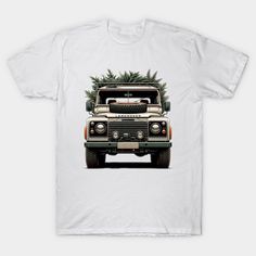 a white t - shirt with an image of a land rover