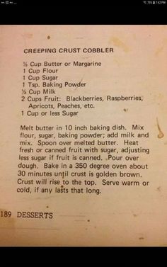 an old recipe for crepe crust cobbler