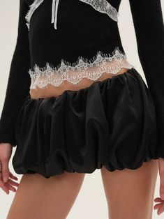 Lena Bubble Mini Skirt — Black | For Love & Lemons Party Mini Skirt With Lace Trim, Chic Mini Skirt With Lace Trim, Chic Lace Trim Mini Skirt, Flirty Party Bottoms With Lace Trim, Flirty Mini Skirt With Lace Trim, Fitted Mini Skirt With Lace Trim For Party, Lace Tiered Mini Skirt For Party, Fitted Lace Trim Mini Skirt For Party, Elegant Stretch Lace Mini Skirt