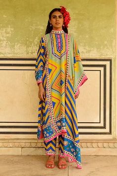 Shop for Swati Vijaivargie Multi Color Jumki Silk Geometrical Print Kurta Set for Women Online at Aza Fashions Chevron Fabric, Silk Dupatta, Sequins Embroidery, Chevron Print, Kurta Set, Chevron Pattern, Printed Pants, Straight Pants, Mandarin Collar