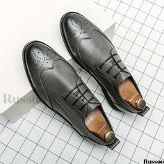 Russoo - Professional Mens Brogue Wingtip Derby Shoes: Lace-up Front for Office, Business, and Formal Occasions, Black Tie Optional Black Tie Optional, Mens Loafers Shoes, Black Business, Office Business, Shoes Lace, Derby Shoes, Summer Winter, Formal Shoes, Business Fashion