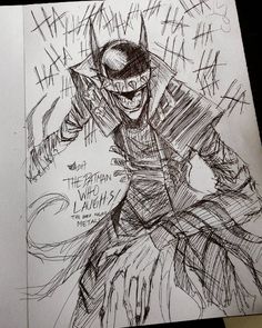 a drawing of the joker from batman returns in black and white with some writing on it