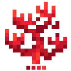 an image of a pixellated red tree