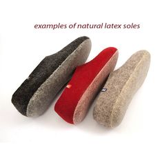 three different types of natural latex soles on a white background with the words examples of natural latex soles