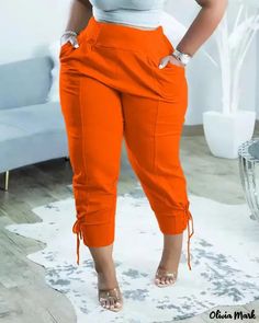 Color: orange, Size: M High Waisted Cargo Pants, High Waist Trousers, Athleisure Women, Elastic Waist Pants, Orange Fashion, U Neck, High Waisted Trousers, Waist Pants, Olivia Mark