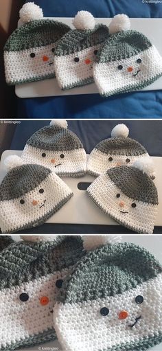 crocheted hats and mittens made to look like snowmen