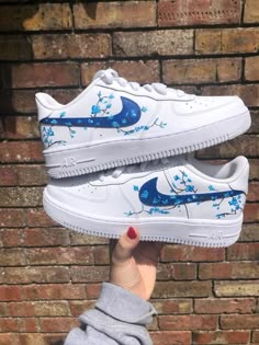 Blue Custom Nike Shoes, Personalized Nike Air Force, Air Force 1 Diy Custom, Hand Painted Nikes, Nike Air Force 1 Custom Paint, Nike Air Force Custom Design, Air Force Drawings, Customised Air Force 1, Custom Painted Shoes Ideas