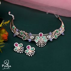 ur jewellery is designed to match your allure. Exclusive jewellery form Pooja jewellers. For more queries contact :- 8125337926 or visit our store at : pooja jewellers, Ameerpet, Hyderabad #diamondjewellery #customizejewellery #trendingjewellery #exclusivejewellery #elegant #weddingjewellery #bridalcollection #goldjewelleryhyd #goldjewellery #southindiancollection #bracelet #goldnecklace #necklace #necklacedesigns #neckace Victorian Jewelry Necklace, Color Stones Jewelry, Diamond Earrings Design, Stone Jewellery, Jewellery Indian