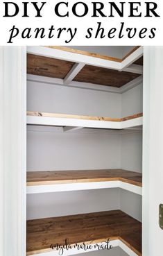 Learn how to build corner pantry shelves for functional and beautiful shelving! DIY corner closet shelves are great for a pantry makeover! Diy Corner Closet, Corner Pantry Shelves, Diy Corner Pantry, Corner Closet Shelves, Shelving Diy, Corner Closet, Pantry Shelves, Corner Pantry, Pantry Makeover