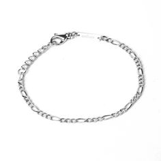 Silver chain linked bracelet Minimalist Silver Bracelet With Figaro Chain, Minimalist Silver Figaro Chain Bracelet, 75 Medium, Figaro Chains, Figaro Chain, Silver Chain Bracelet, Chain Bracelet, Precious Metals, Size Guide