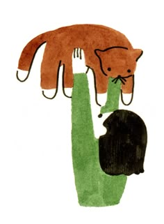 a drawing of a cat and a black cat on top of each other, with one paw in the air