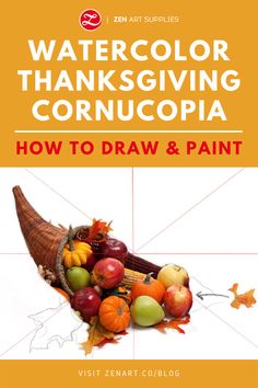 the cover of watercolor thanksgiving cornucopia, how to draw and paint