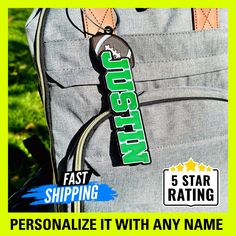 "Personalized Football Keychain - Show Your Team Spirit!  Looking to add a touch of your passion for football to your daily life? Our Personalized Football Keychain is just what you need! Crafted with attention to detail, this keychain is the perfect accessory for any football fan. Whether you're an individual enthusiast or want to deck out your whole team, we've got you covered. Key Features: Customizable Name: The keychain measures approximately 1.75\" x 6\", depending on the number of charact Football Bag Tags, Football Players Names, Football Keychain, Football Backpack, Football Team Gifts, Football Bag, Football Names, Football Spirit, Football Images