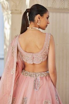 Choli Back Design, Sari Blouse Styles, Organza Embroidery, Applique Work, Embroidered Lehenga