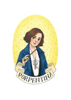 a drawing of a woman holding a pipe in her right hand and the words porpenentina on it