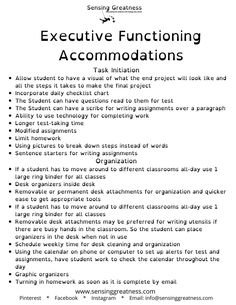 an executive functioning accommodations for students to use in their writing workbook