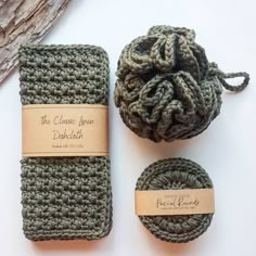 two crocheted items sitting next to each other