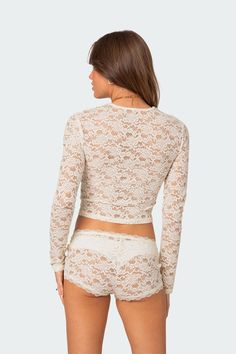 PRODUCT INFO Top Long sleeves Sheer lace fabric Matching set Polyester, Spandex Model wears size S Model height is 5'8 Item care: Wash with similar color Cream Lace Top, Sheer Lace Top, Feminine Design, Girls Night Out, Sheer Lace, Long Sleeve Lace, Lace Fabric, Model Height, S Models