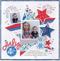 a scrapbook page with patriotic stars and red, white, and blue designs on it