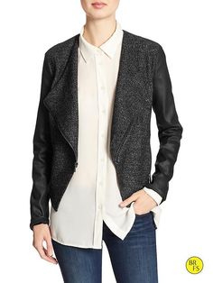 Factory Marled Faux-Leather Jacket Women Outerwear, Asymmetrical Hem, Faux Leather Jackets, Asymmetric Hem, Outerwear Jackets, Shoulder Pads, Suits For Women, Banana Republic, New Arrivals