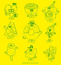 an image of cartoon characters drawn on yellow paper