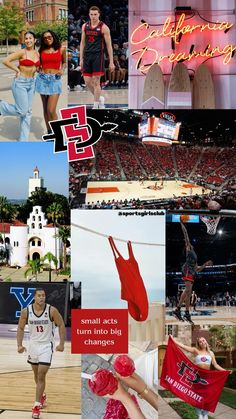 the collage shows many different sports related items