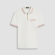 This classic yet stylish short-sleeved polo shirt in 100% Pima cotton features a chest pocket, a quarter zipper closure, a polo collar and double contrast tipping detail, adding a touch of flair to casual. Zip Polo, Polo Collar, Pima Cotton, Chest Pocket, Quarter Zip, Chalk, Zip Pockets, Polo Shirt, Short Sleeves