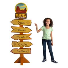 VBS offers spiritual direction to kids, so offer some directional assistance to kids and leaders with the help of this sign! Featuring a Southwest VBS look and five arrows with plenty of space for writing, this directional sign is a fun way to direct kids to crafts, games, snacks, prayer spaces, restrooms and more. Cardboard. 24" x 70" Assembly required. © OTC

Southwest Directional Sign Instructions Fishing Theme Party, Cardboard Sign, Bible Crafts Sunday School, Spiritual Direction, Game Snacks, Faith Formation, Directional Signs, Cardboard Cutout, Creative Gift Wrapping