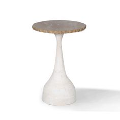 a small white table with a wooden top