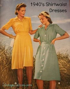 Wwii Fashion, Shirt Dress Pattern, Dress History, Shirtwaist Dress, 1940s Fashion