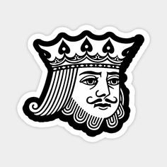 a black and white drawing of a man's face with a crown on his head