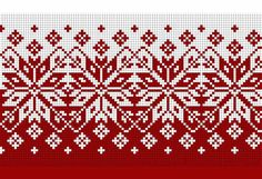 a red and white cross stitch pattern with snowflakes on the bottom, in two rows