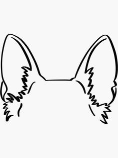 a black and white drawing of a dog's head with ears spread out to the side