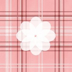 a pink plaid background with a white flower on the center and bottom half of it