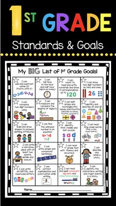 the 1st grade standards and goals poster for students to use in their homeschool