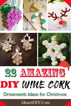 the cover of an amazing diy wine cork christmas ornament craft book, with images