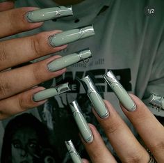 Tapered Square Green Nails, Green Long Nails Ideas, Long Nails Square, Long Square Nails, Long Acrylic Nail Designs, Nails Square, Nail Bed, Acrylic Nails Coffin Short