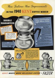 an advertisement for a coffee maker from the 1950's, with instructions on how to use it