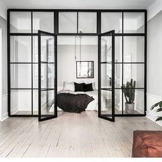 iwd-bedroom-front-main-steel-double-door-interior-no-threshold-cifd-in010-3-Lite-design-big-transom-wide-sidelights Glass Room Divider, Double Doors Interior, Doors Interior Modern, Glass Room, Glass Walls, Room Partition, Interior Wall Design