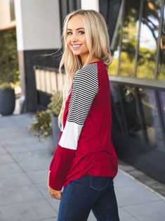 This color block top is designed with your favorite colors and patterns, making it a complete look all on its own. Effortlessly stylish, you can throw this top on over a pair of jeans and instantly feel put together. Size: Small 0-4 Medium 6-8 Large 10-12 XL 12-14 Colors And Patterns, Maxi Skirt Dress, Color Block Top, Leopard Print Top, Striped Sleeve, Mean It, Loose Sweater, Knee Length Dresses, Knee Length Skirt