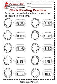 worksheet for telling time on reading practice