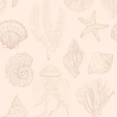 a wallpaper with sea shells and starfishs on it's pink background