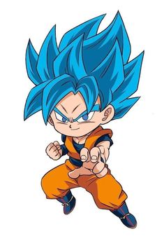 the blue - haired gohan is running with his arms spread out and eyes wide open